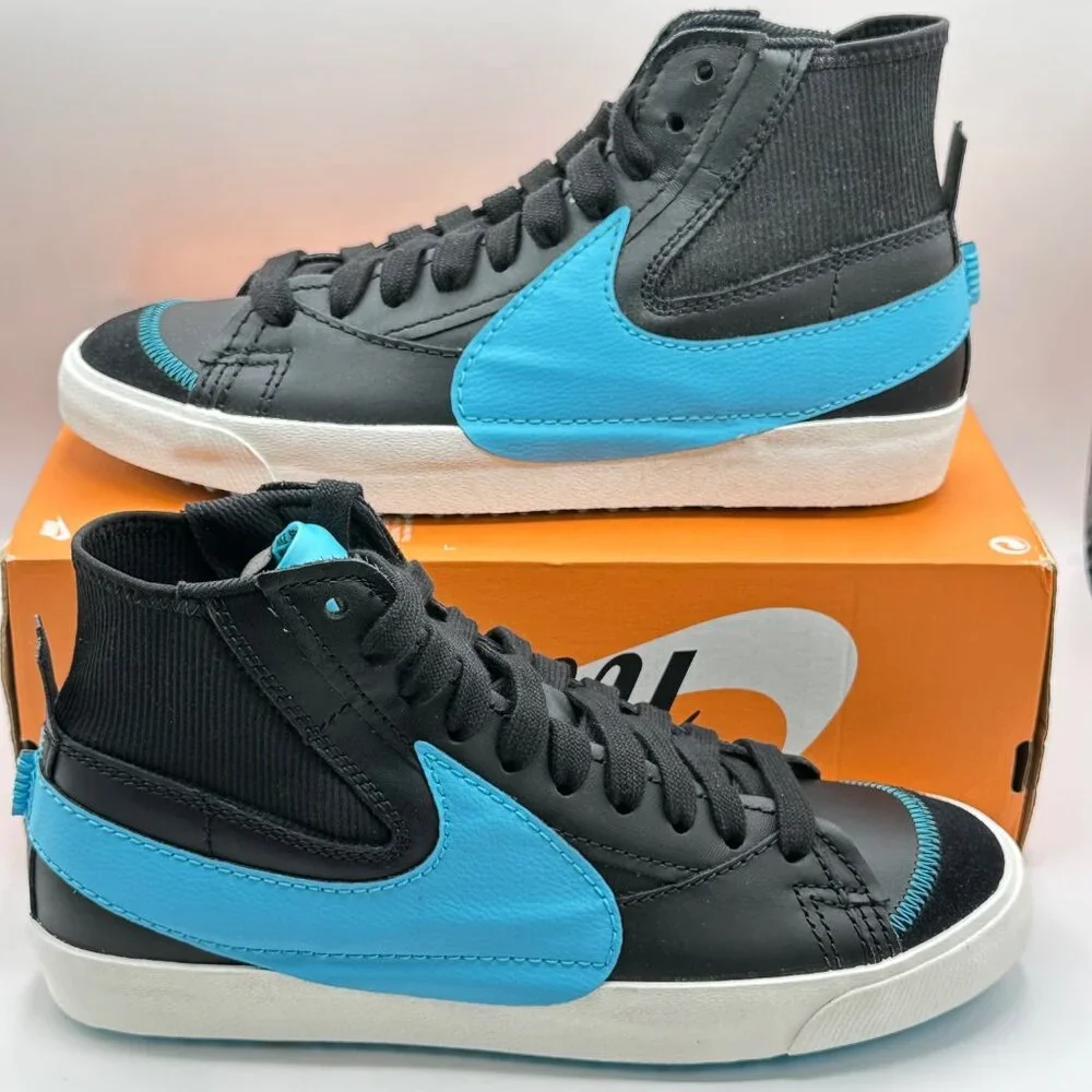 Men’s Nike Blazer Mid '77 Jumbo Black Baltic Blue FD0278-001 Size 11.5 - Picture 1 of 12